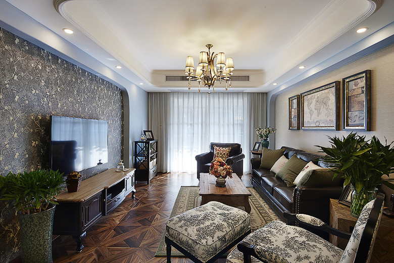 时尚混搭复古美式客厅装潢效果图