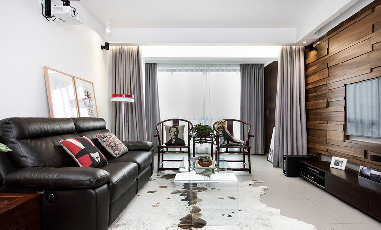 原始北欧风格四室一厅客厅背景墙装修设计效果图