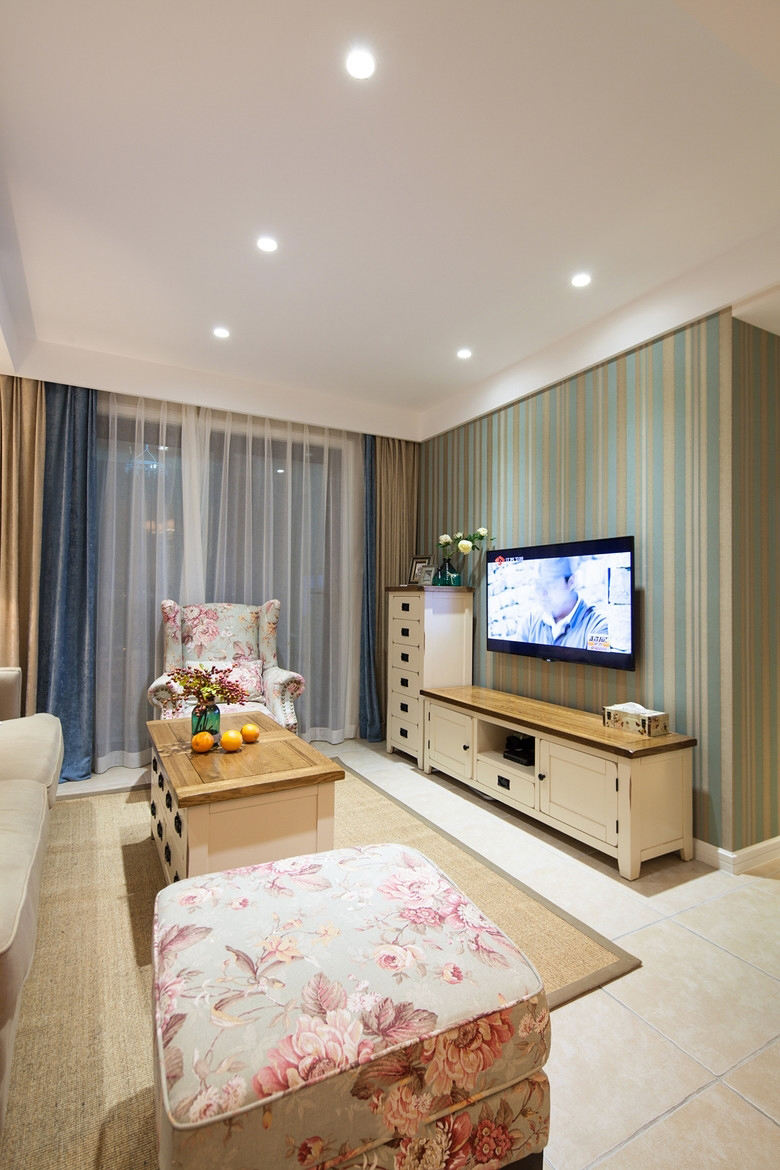 唯美美式田园风格客厅电视背景墙装饰图 - 效果图