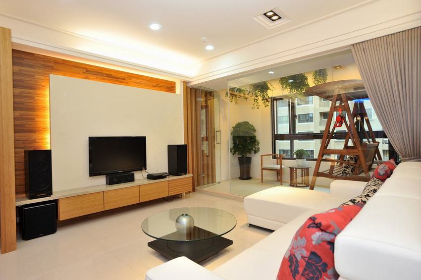 现代简约家居室内 玻璃背景墙隔断装饰图 - 效果图