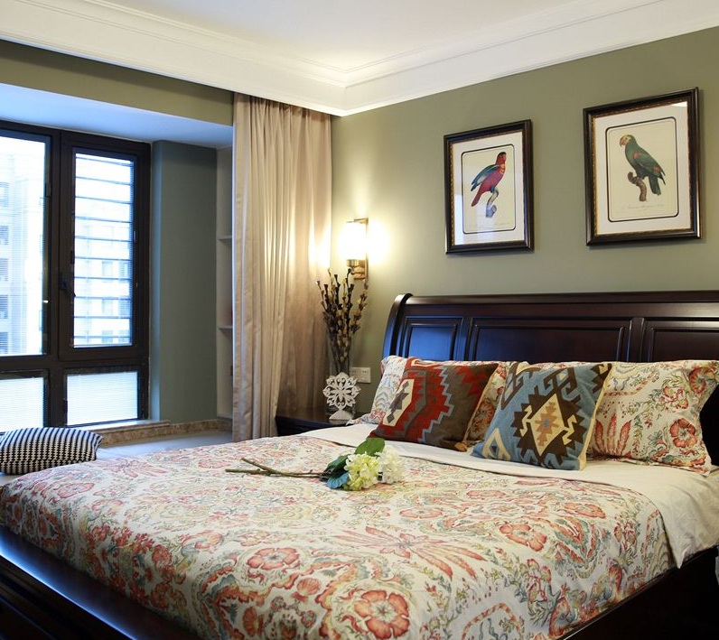 复古美式风格卧室窗帘隔断设计图 - 效果图