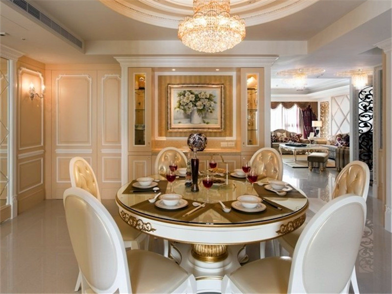 复古低奢欧式餐厅圆形餐桌效果图