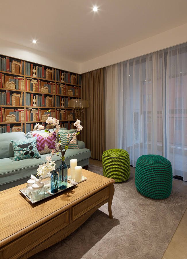 书香花苑美式风格客厅窗帘装饰图 - 效果图