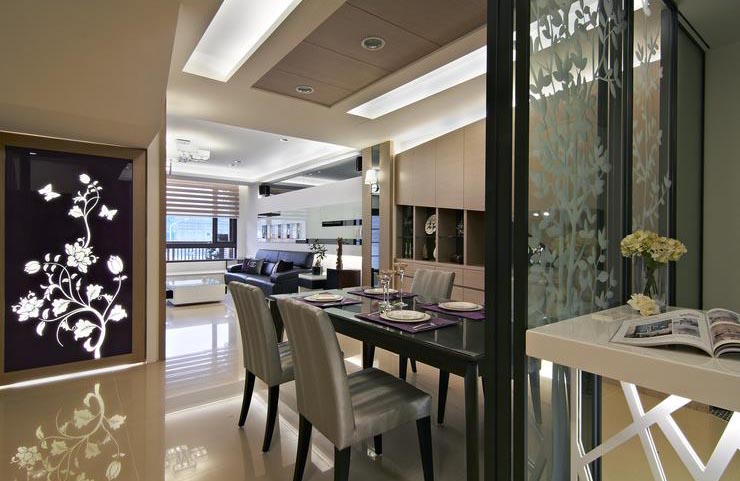 时尚现代家居印花玻璃推拉门隔断装饰效果图